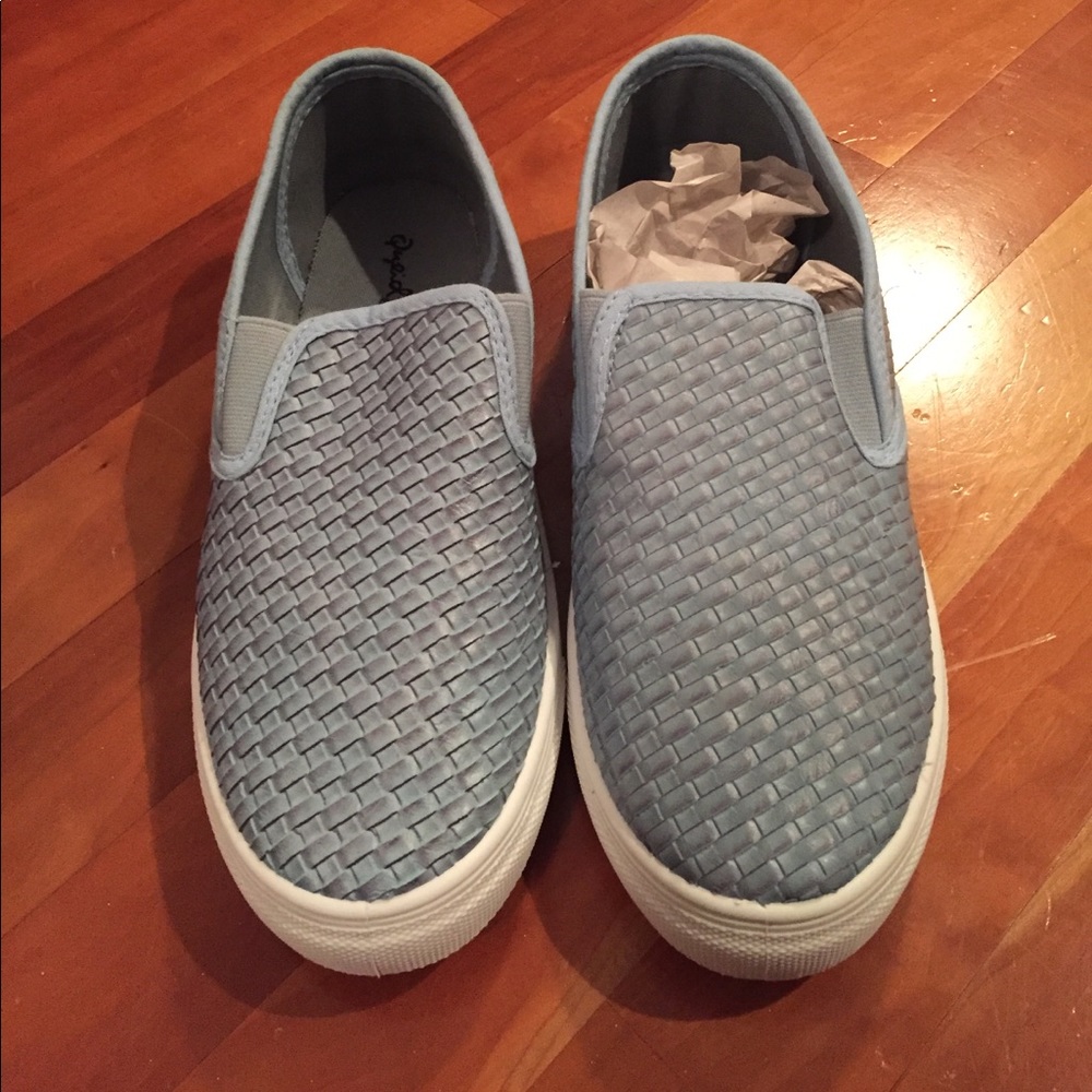 Blue woven slip on sneakers, 7