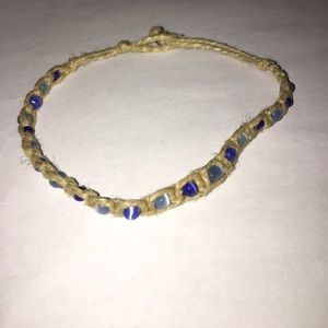 Blue Bead Woven Twine Anklet Bracelet