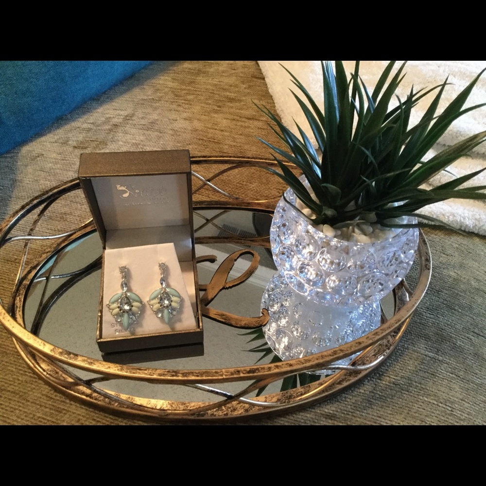 Mint green,yellow & Grey Silver Tone Earrings