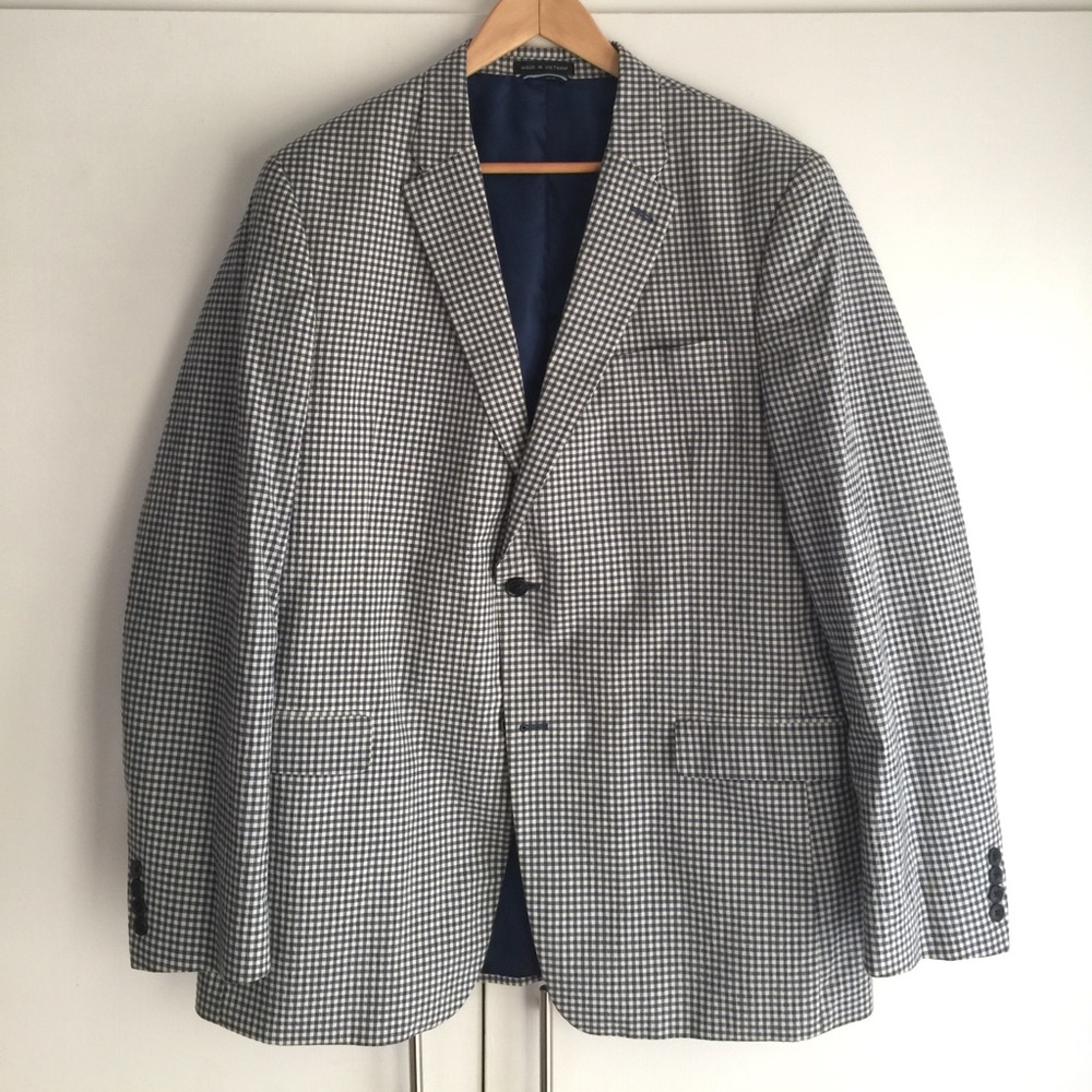 Tommy Hilfiger Blue and White Gingham Blazer 44L