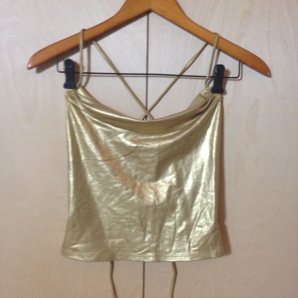 Bisou Bisou metallic gold halter top size S drape