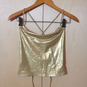 Bisou Bisou metallic gold halter top size S drape