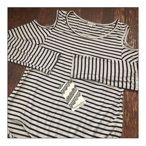 Eyeshadow Striped Cold Shoulder Bodysuit