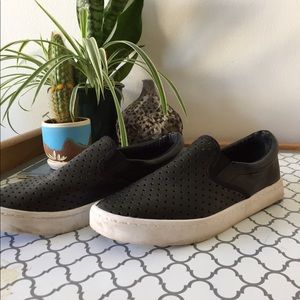 Black and white slip on shoes