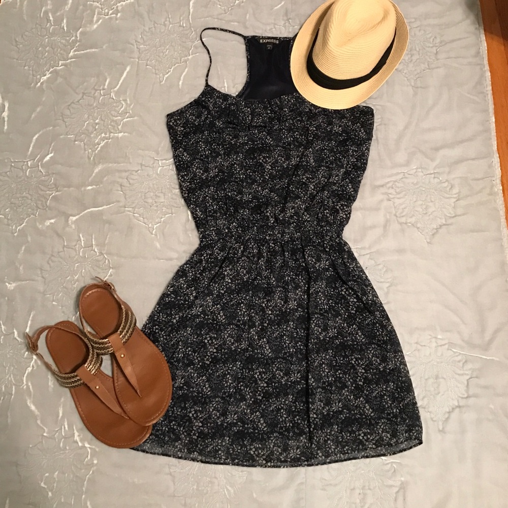 Blue Floral Halter Dress