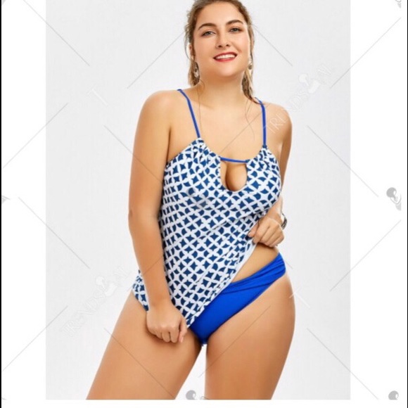 HP💜(XL)❣️NEW PLUS size keyhole print tankini - Picture 2 of 2