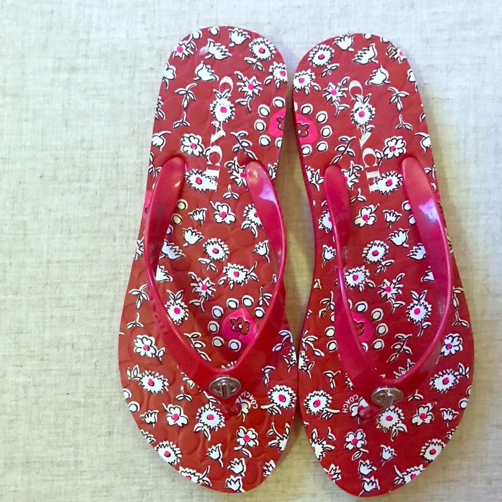Coach Red Floral Abigail Flip Flop