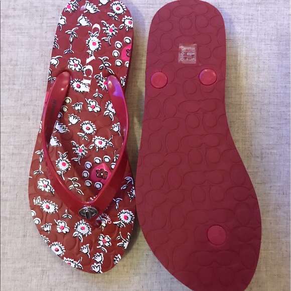 Coach Red Floral Abigail Flip Flop - Picture 2 of 2