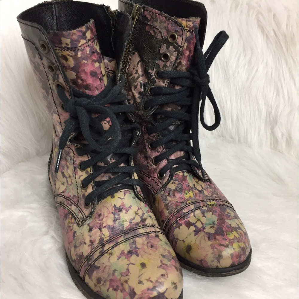 Steve Madden Floral Print Leather Combat Boots