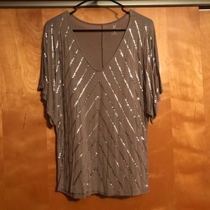 NY & Co. dolman style batwing tan/taupe sequin top