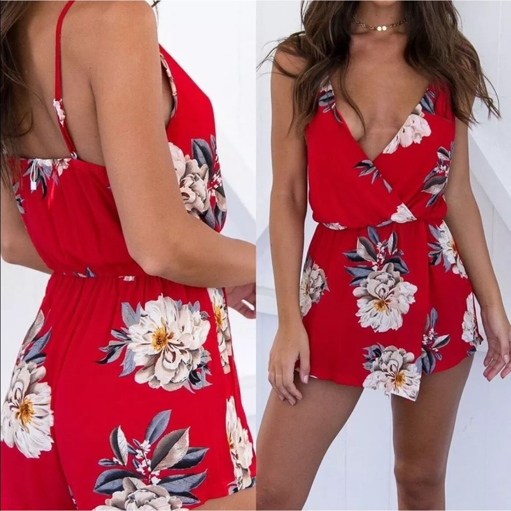 Sexy Red Floral Romper
