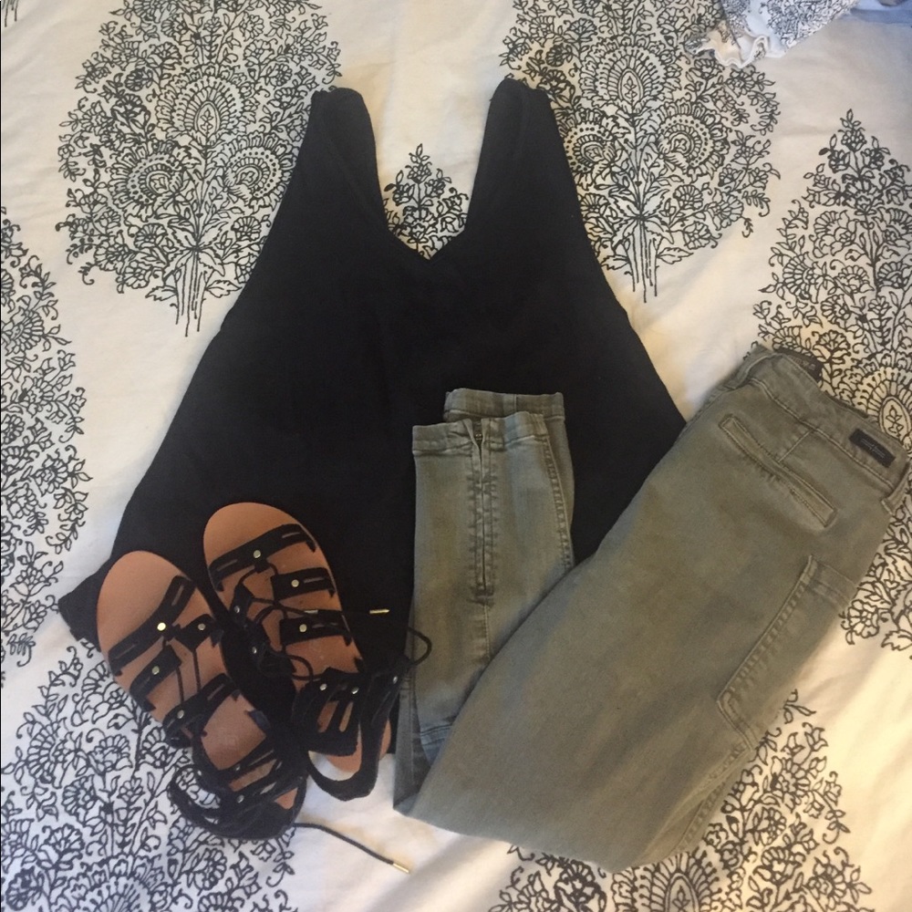 Free People Black Tank With Criss Cross Style Back