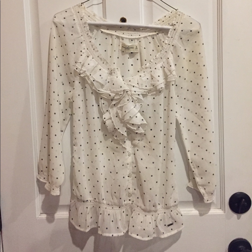 ABERCROMBIE & FITCH sheer button down ruffle top M