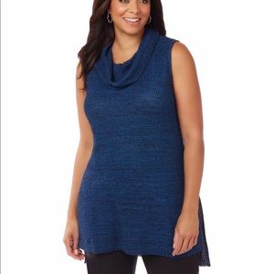Catherines Sweater Blue Black Cowl Neck Sleeveless