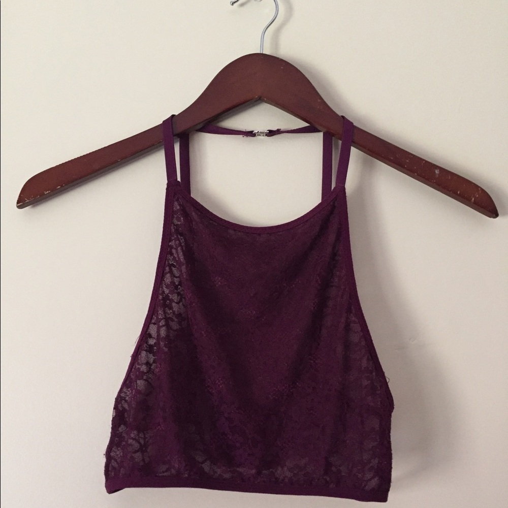 High Neck Wine Rose Lace Bralette