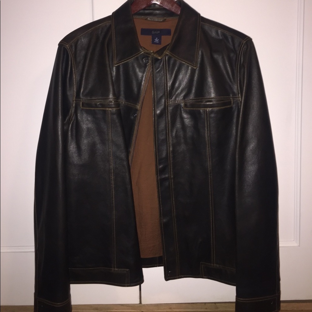 **Great** quality brown leather jacket! (M) GAP
