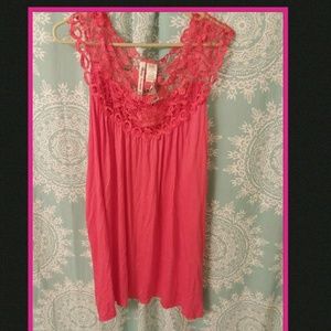 Coral tank top with beautiful crochet neckline