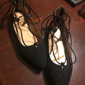 Pointed toe lace up ballet flats