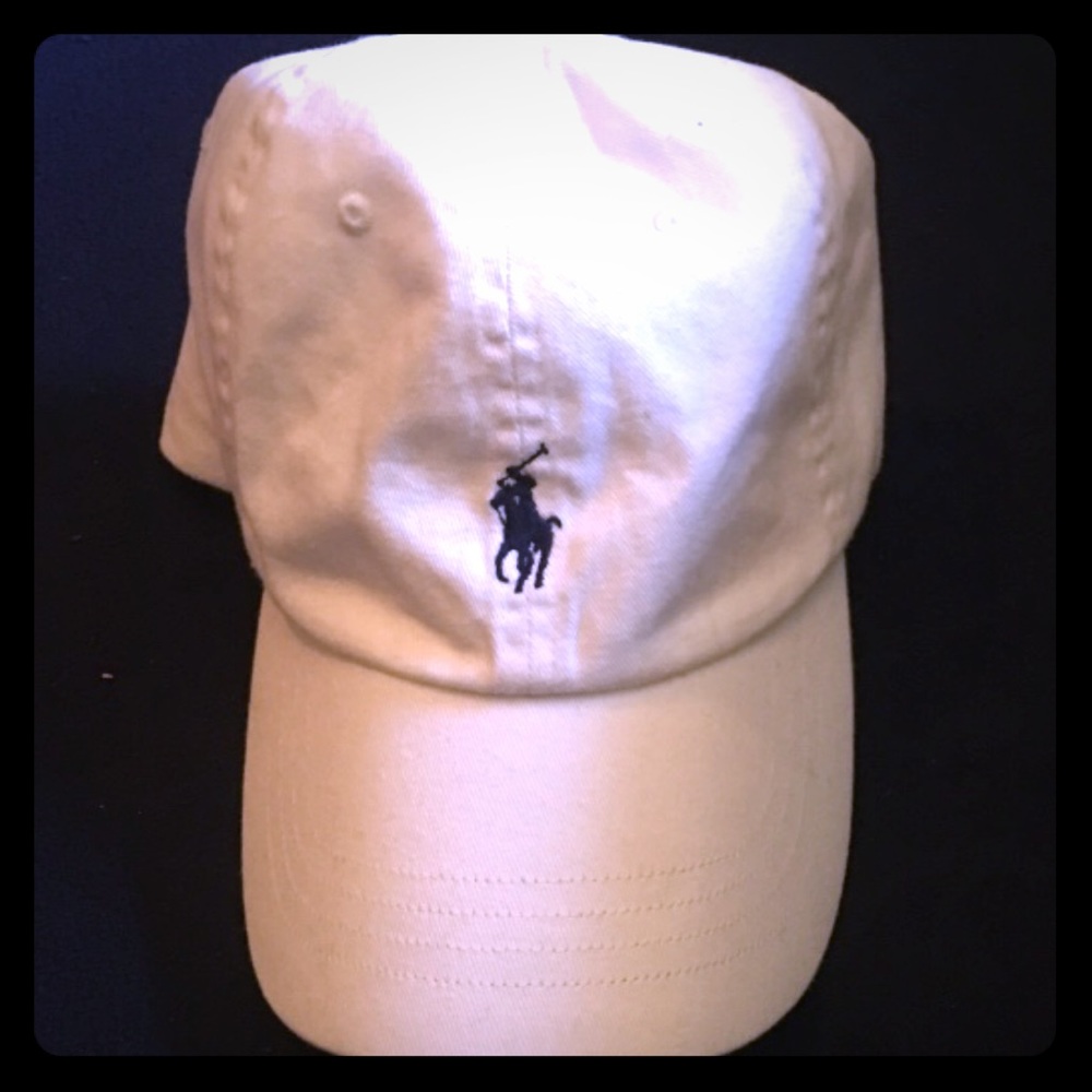 White and navy blue Ralph Lauren polo strap back