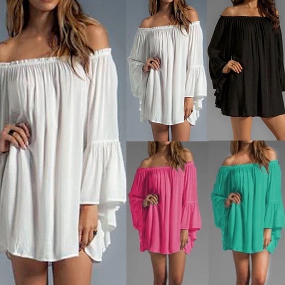 Loose Sexy Summer Off Shoulder Dress Swim Coverup - Picture 3 of 8