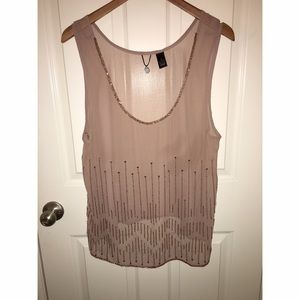 Buckle BKE Sheer Champagne Beaded Tank