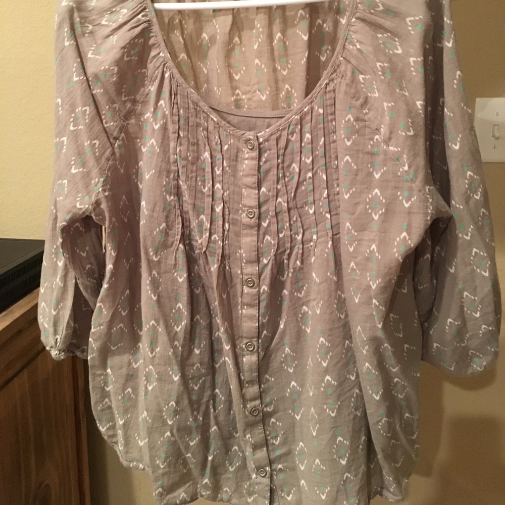 Taupe tribal print peasant top