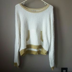 Juicy Couture soft fuzzy white and gold sweater