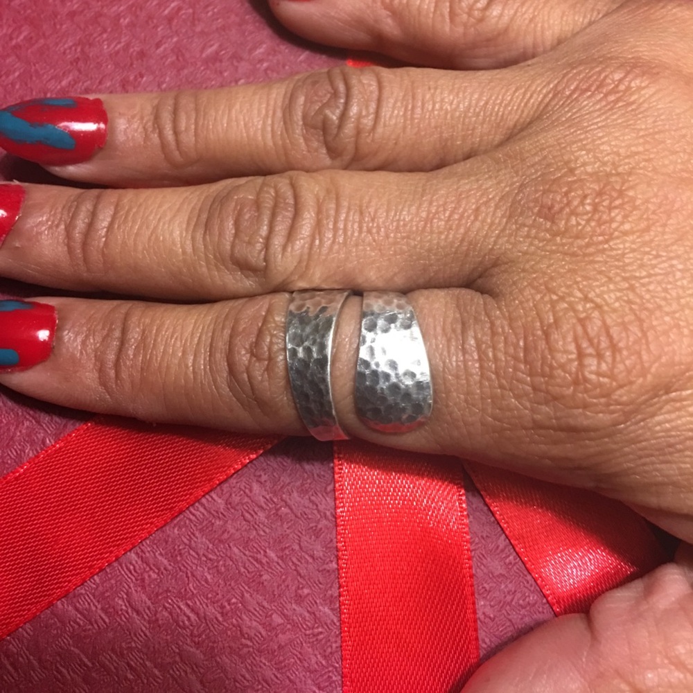 Hammered stamped  925 sterling silver ring