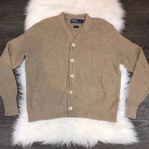 Polo By Ralph Lauren Tan Silk Button Down Cardigan