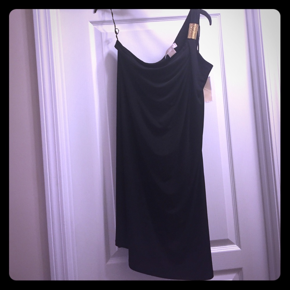 Michael Kors One-shoulder Dress with Gold Buckle