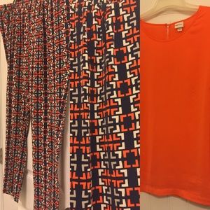 2 piece set orange top and printed matching pants