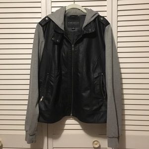 Faux-leather hoodie jacket