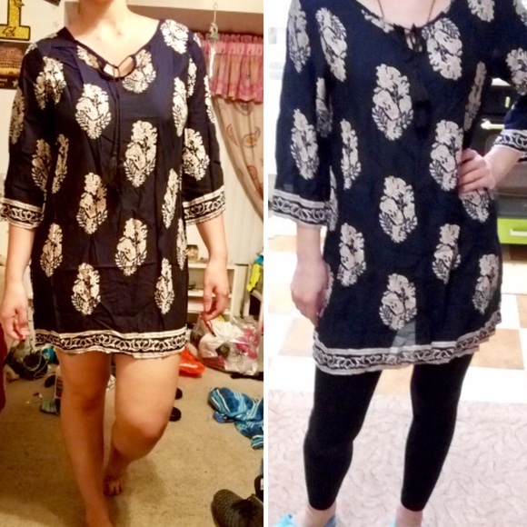 Elegant Retro 3/4 Sleeve Mini Tunic Loose Dress - Picture 3 of 8