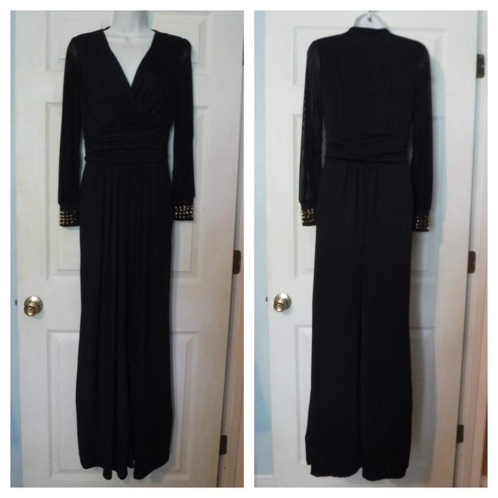 Flash Sale! Black jumpsuit with gold studded cuffs