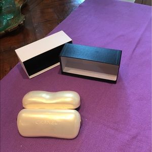 Pearl white Chanel Sunglass case with box