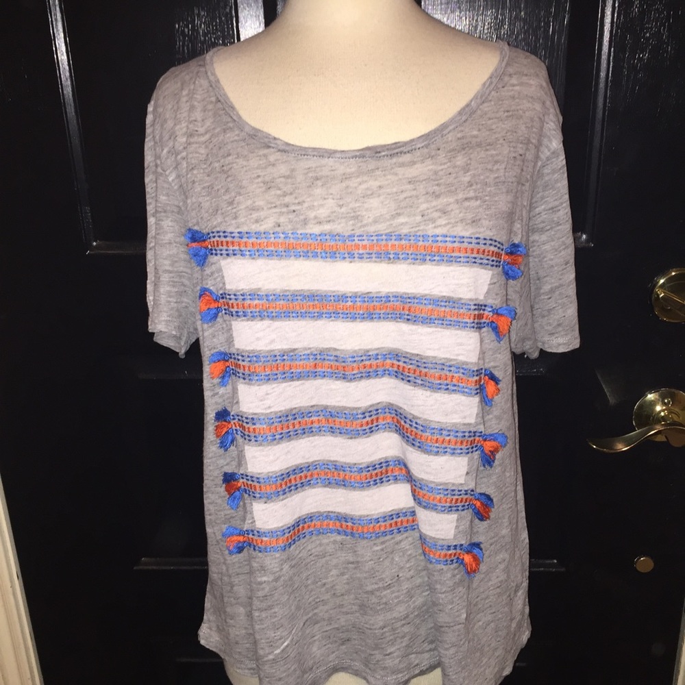 J. Crew Embroidered T-shirt with Tassels
