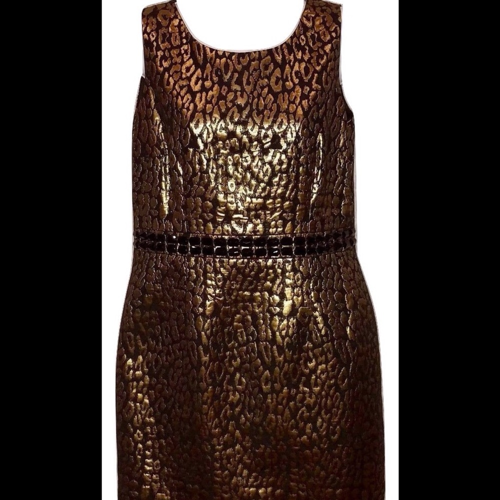 Kasper Size 8 Gold & Black Jeweled Textured Dress - Picture 1 of 6