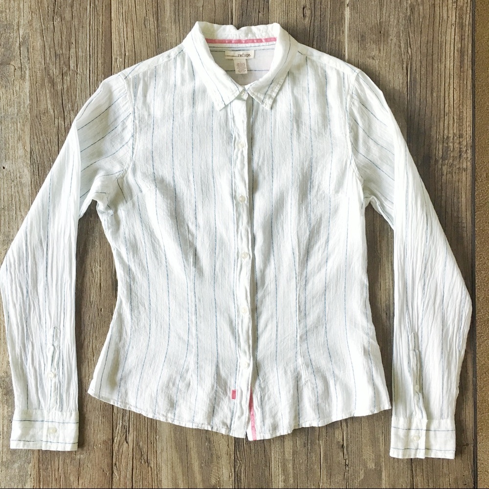 Refuge white striped button down