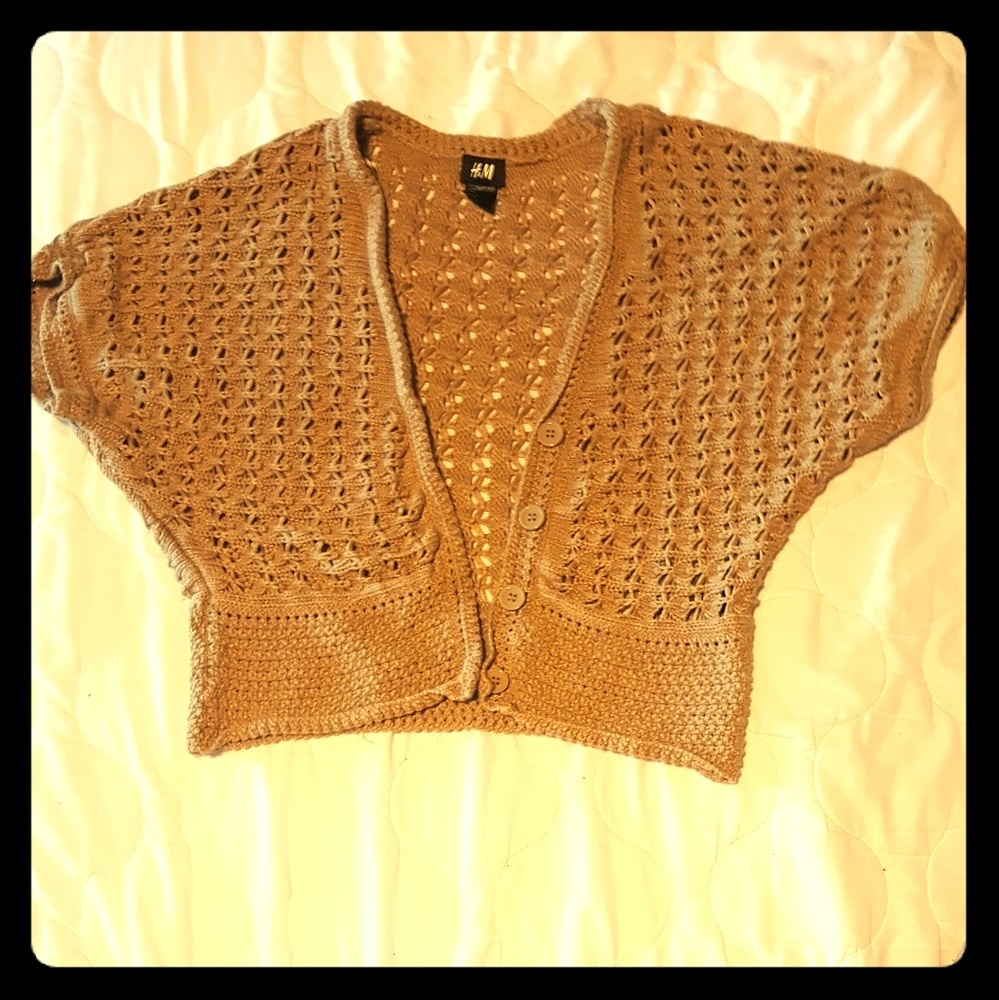 Tan bolero crochet crop shrug with 3 buttons H&M