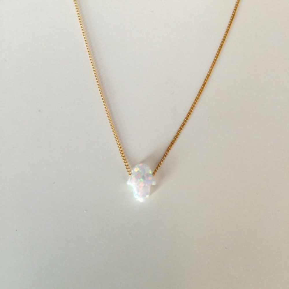 White Opal Hamsa Necklace