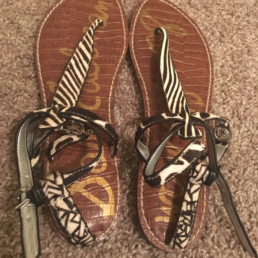Sam Edelman Gigi Calf Hair Metallic Zebra Sandals