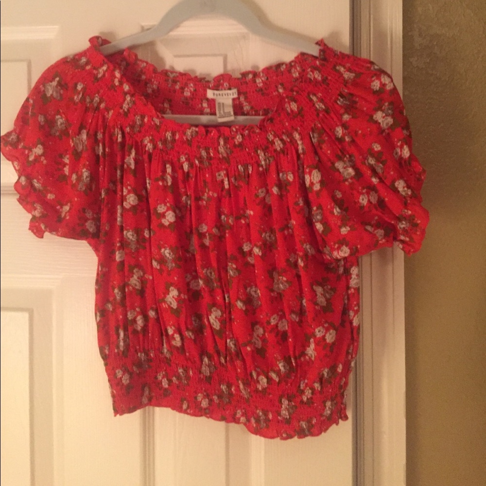 Forever 21 red off the shoulder short sleeve top