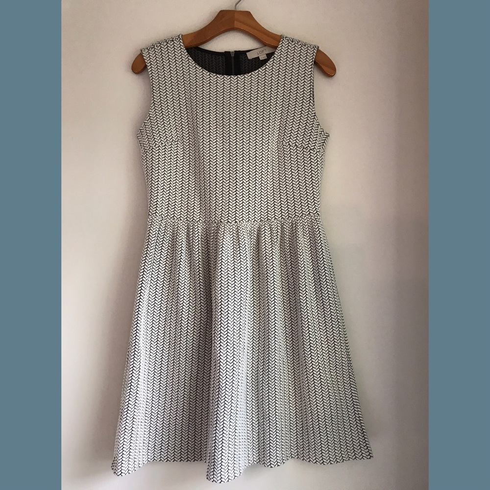 LOFT White and Black Patterned Dress