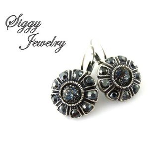 Swarovski Crystal Flower Cluster Earrings Black
