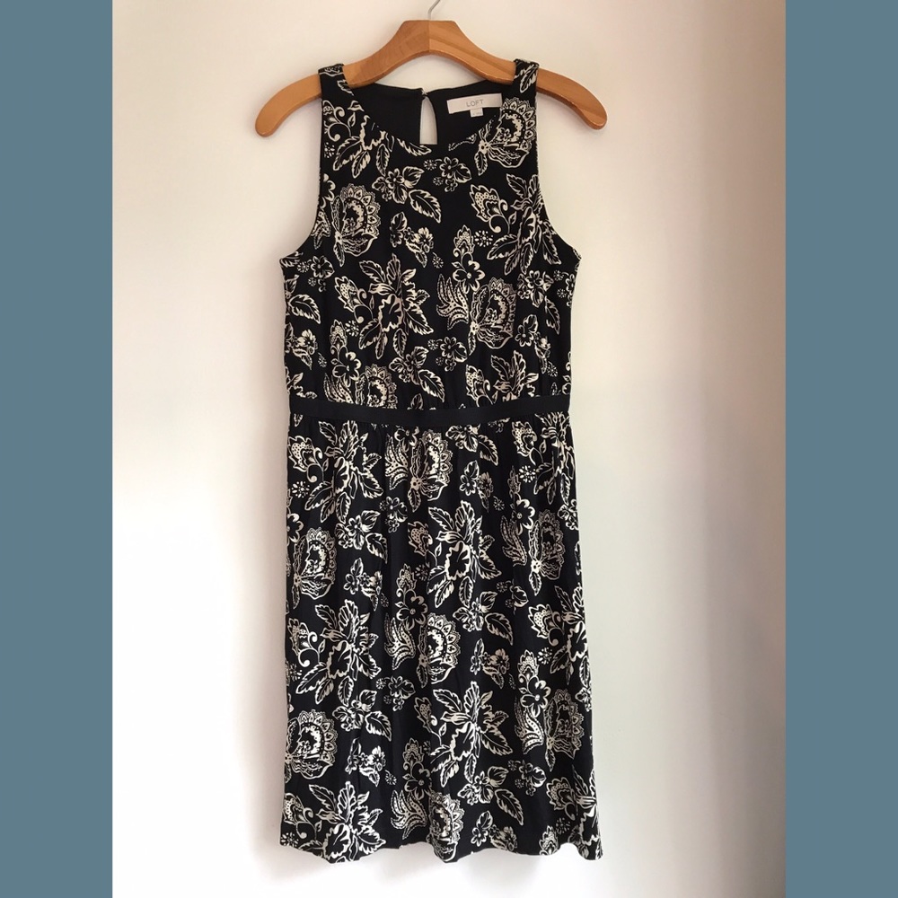 LOFT Black And Beige Floral Pattern Dress