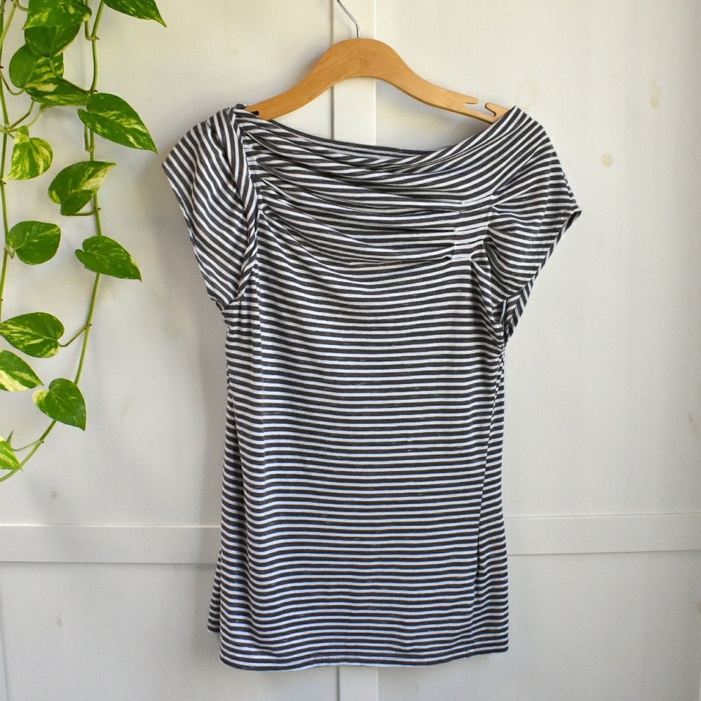 Anthro Deletta Asymmetrical Ruched Striped Top