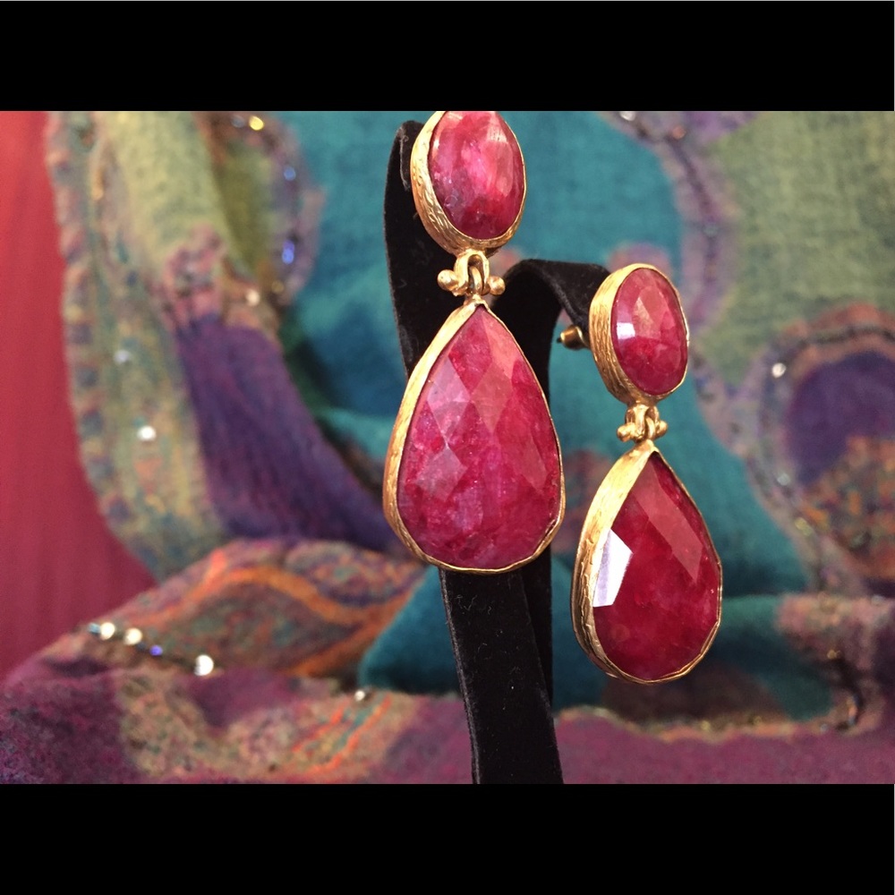 gold plated bronze earrings with Tibetan ruby