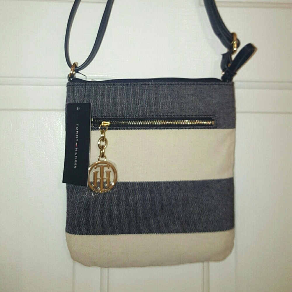 Tommy Hilfiger Canvas Blue Striped Crossbody
