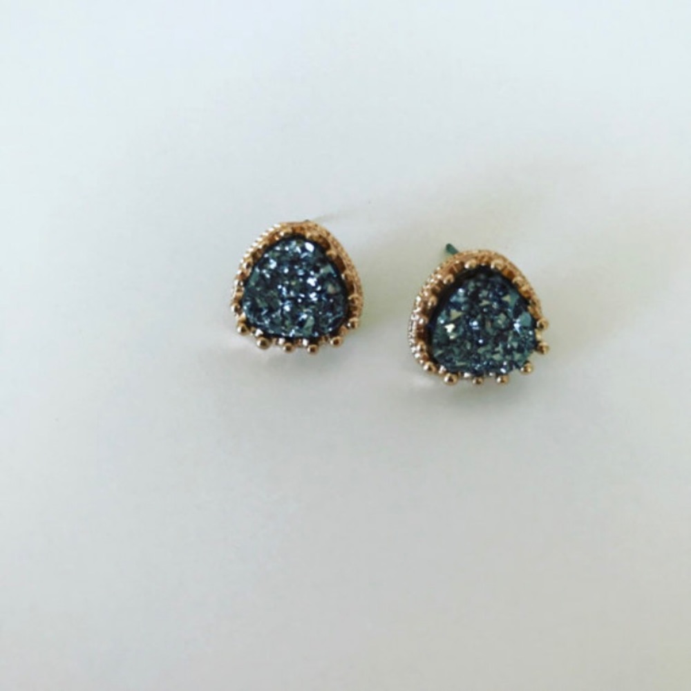 Triangle Gun Metal Druzy Stud Earrings