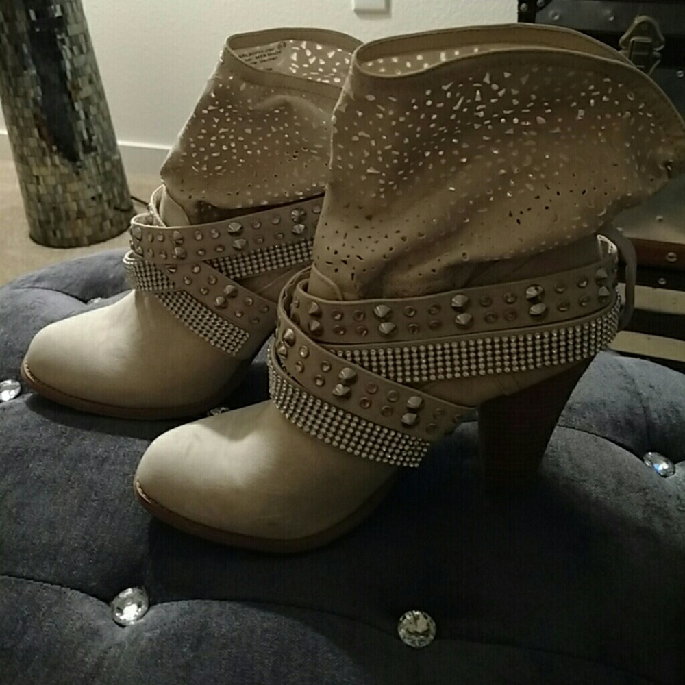 Tan Rhinestones Cowgirl Boots